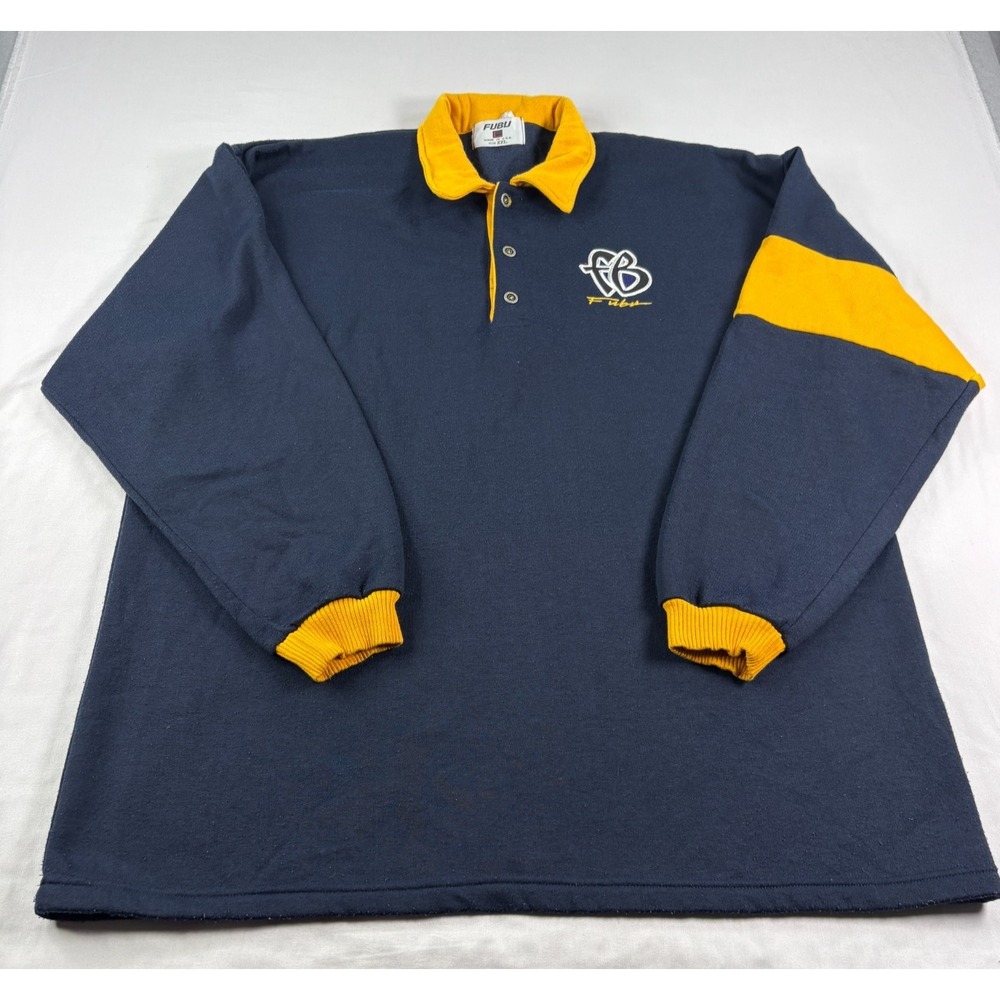Vintage 90s FUBU Sweatshirt Mens 2XL Blue Yellow Pullover Hip Hop USA Made